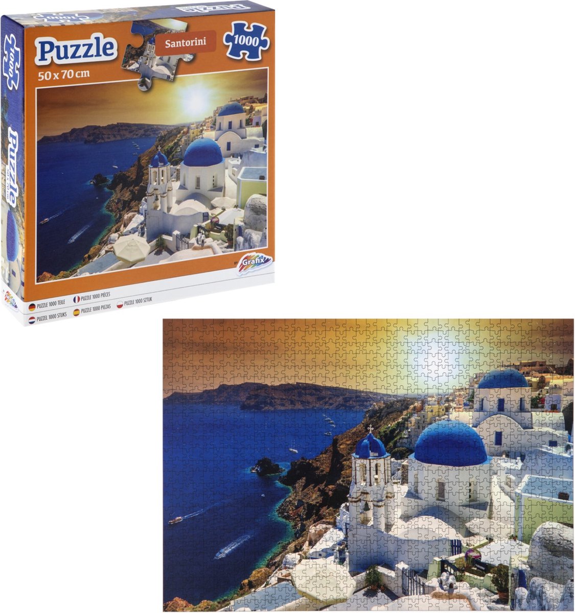 Grafix Puzzel 1000 stukjes volwassenen | Thema Griekenland, Santorini | Afmeting 50 X 70 CM | Legpuzzel